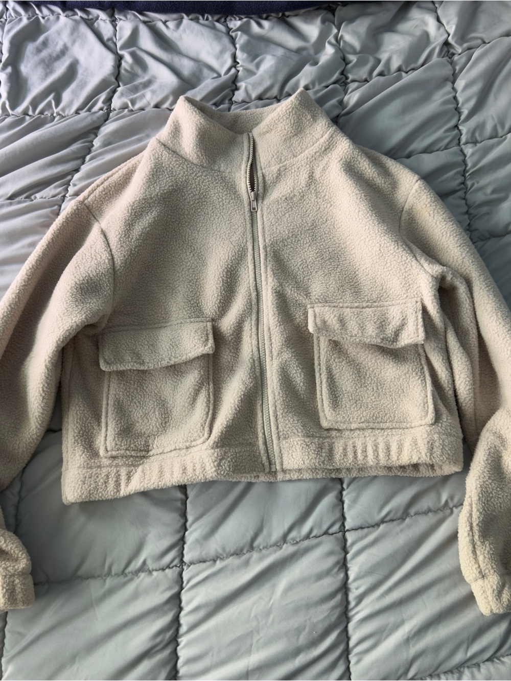 SO Cream Teddy Fleece Zip Jacket with Patch Flap Pockets